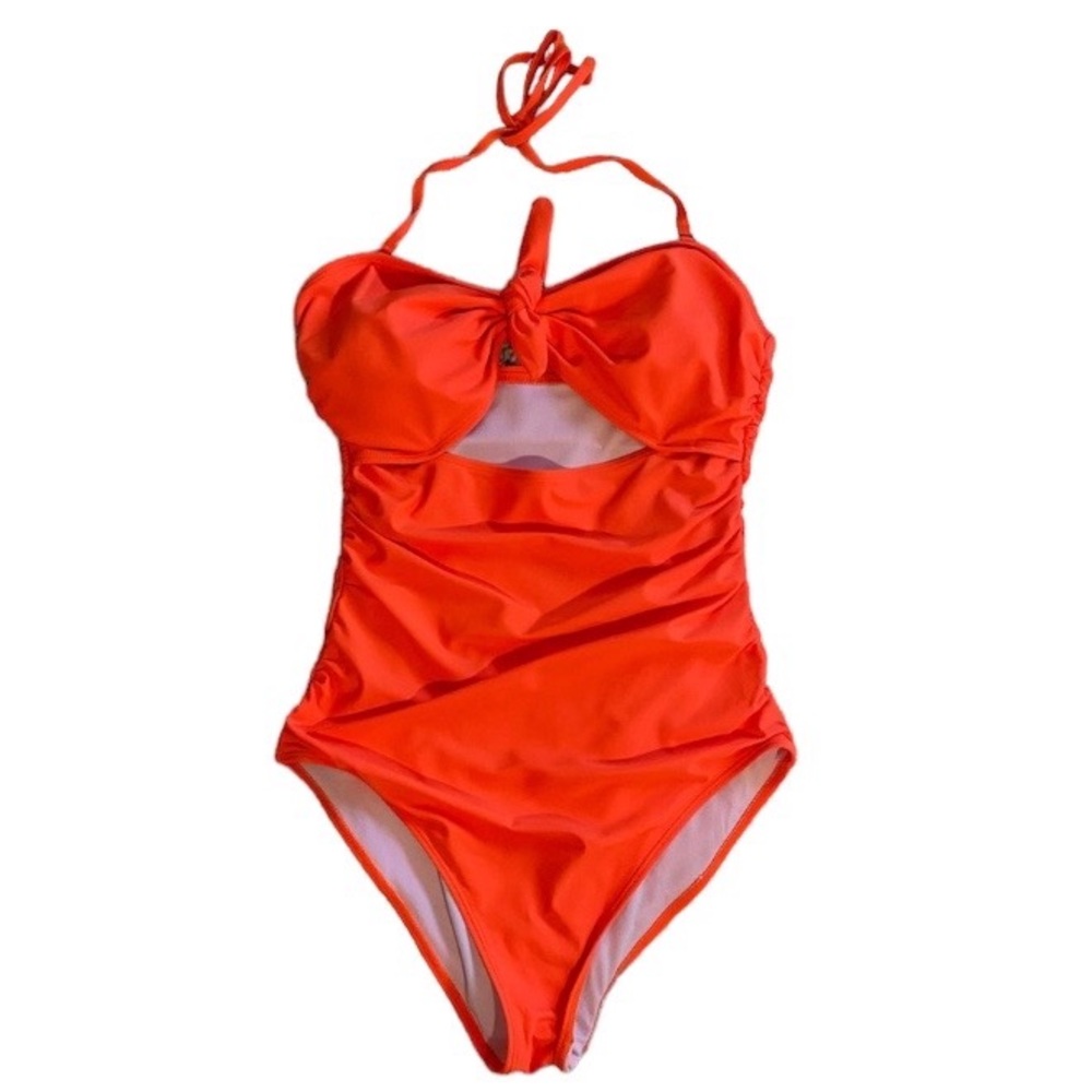 Bright orange one piece cut out swimsuit size large NWT